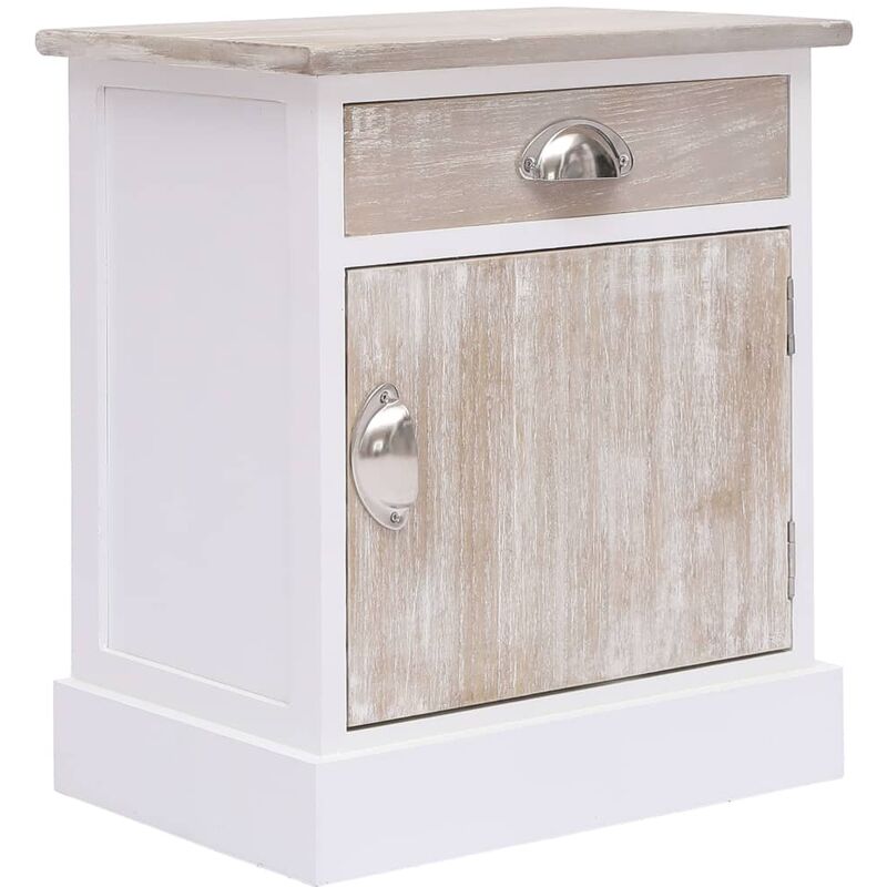 

vidaXL Mesita de Noche Madera de Paulownia 38x28x45 cm Blanco y Color de Madera - Blanco