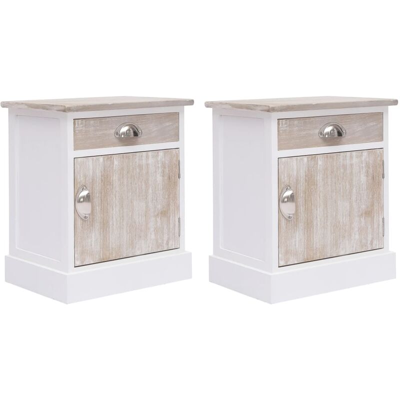 

vidaXL Mesita de Noche Madera de Paulownia 38x28x45 cm Blanco y Color de Madera 2 Unidades - Blanco