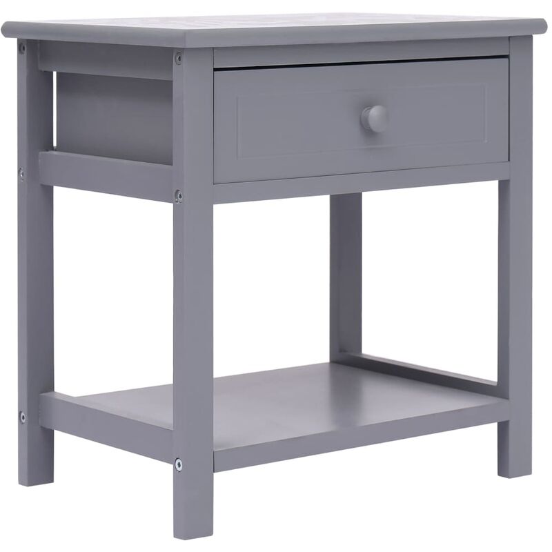 

Happyshopping - Mesita de noche madera de Paulownia gris 40x29x42 cm