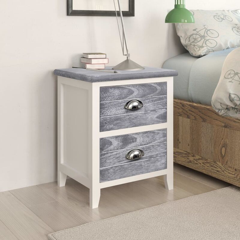 

Mesita de noche madera de paulownia gris y blanca 38x28x45 cm