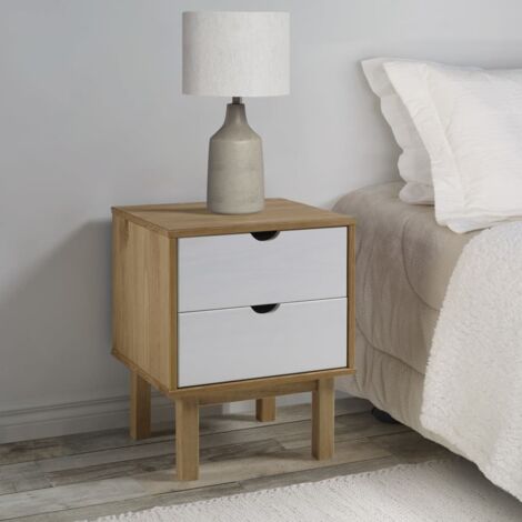 Mesita de noche  madera de pino marrón y  45x39x57 cm