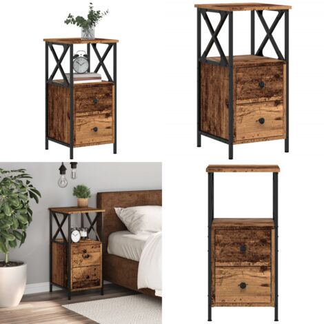 Mesita de noche madera ingeniería envejecida 34x35,5x70 cm - Madera envejecida - Almacenamiento