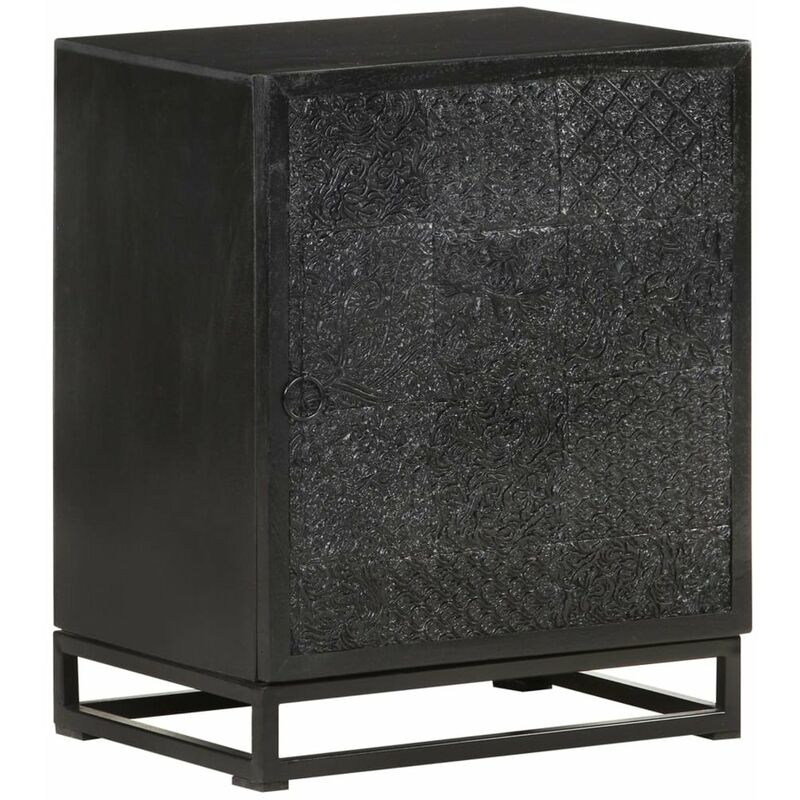 

Happyshopping - Mesita de noche madera maciza acacia y mango negro 40x30x50 cm