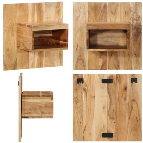 Mesita de noche madera maciza de acacia 50x27x50 cm - Mesita de noche de pared - Mesita de noche de acacia