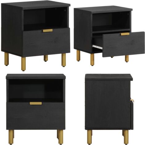 Mesita de noche madera maciza de ingeniería negra 40x33x46 cm - Madera de ingeniería - Mesita de noche negra