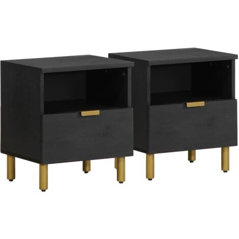 Mesita de noche madera maciza de ingeniería negra 40x33x46 cm vidaXL