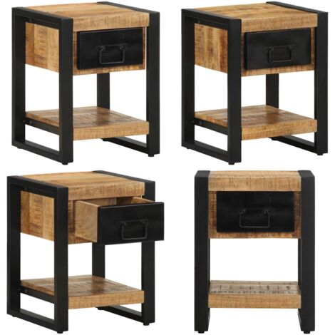 Mesita de noche madera maciza de mango 35x34x45 cm - Madera de mango - Muebles de madera