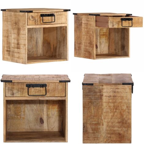 Mesita de noche madera maciza de mango 40x30x37 cm - Madera de mango - Muebles de madera