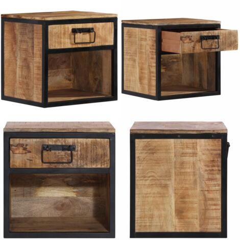 Mesita de noche madera maciza de mango 40x35x40 cm - Madera maciza - Mango