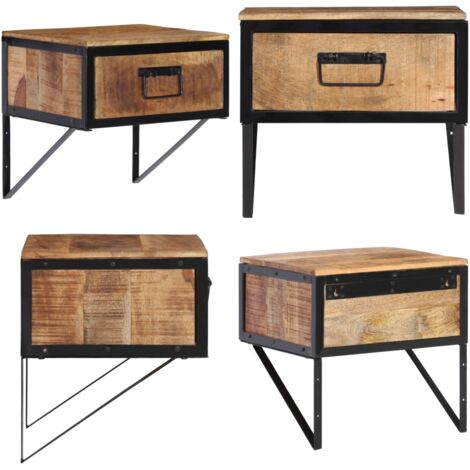 Mesita de noche madera maciza de mango 40x35x40 cm - Mesita de noche de madera - Mesita de noche de mango