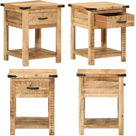 Mesita de noche madera maciza de mango 40x40x50 cm - Madera de mango - Muebles de madera