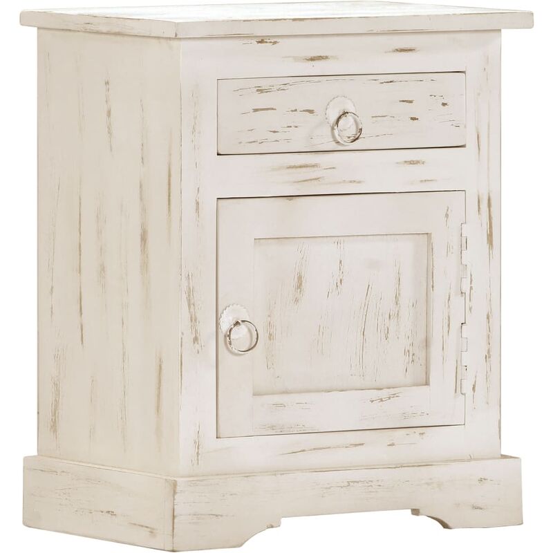 

Mesita de noche madera maciza de mango blanca 40x30x50 cm