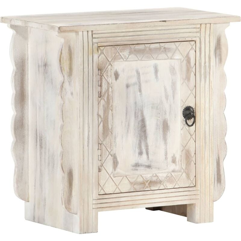 

Mesita de noche madera maciza de mango blanca 50x30x50 cm