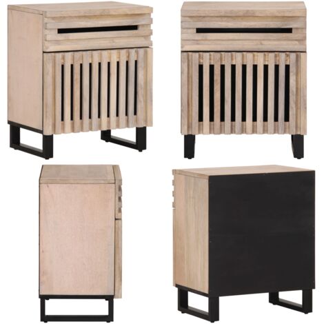 Mesita de noche madera maciza de mango blanca 50x34x60 cm - Madera maciza - Mesita de noche de mango