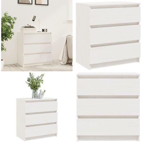 Mesita de noche madera maciza de mango blanco 60x36x64 cm - Armario de madera - Mesita de noche de madera
