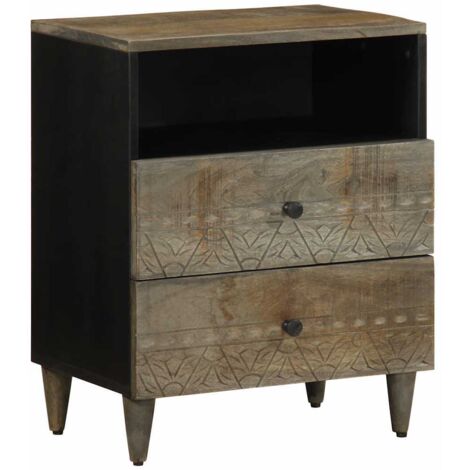 Mesita de noche madera maciza de mango gris claro 50x33x60 cm