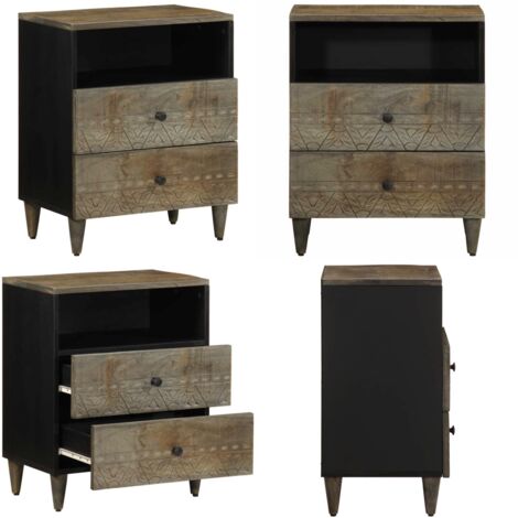 Mesita de noche madera maciza de mango gris claro 50x33x60 cm - Madera de mango - Almacenamiento