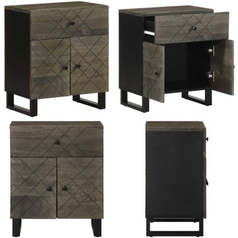 Mesita de noche madera maciza de mango negra 50x33x60 cm - Mesita de noche de madera - Mesita de noche de mango