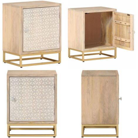 Mesita de noche madera maciza de mango y hierro 40x30x50 cm - Madera maciza - Mango