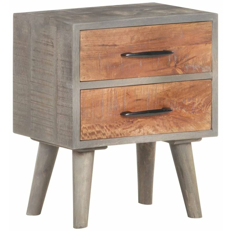 

Mesita de noche madera maciza de mango y rugosa gris 40x30x50cm