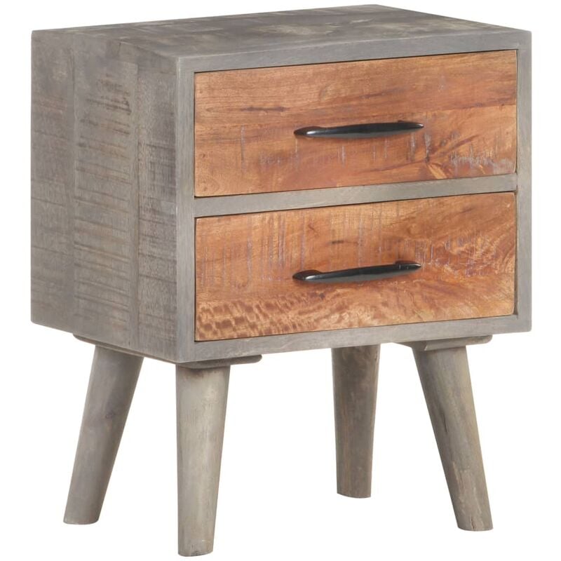 

Mesita de noche madera maciza de mango y rugosa gris 40x30x50cm