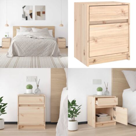Mesita de noche madera maciza de pino 40x31x50 cm - Madera maciza - Mesita de noche de pino