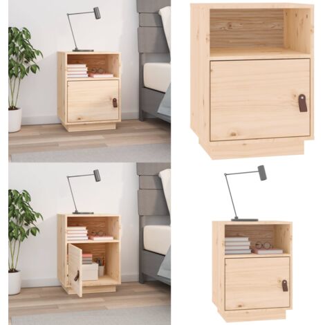 Mesita de noche madera maciza de pino 40x34x55 cm - Madera maciza - Mesita de noche de pino