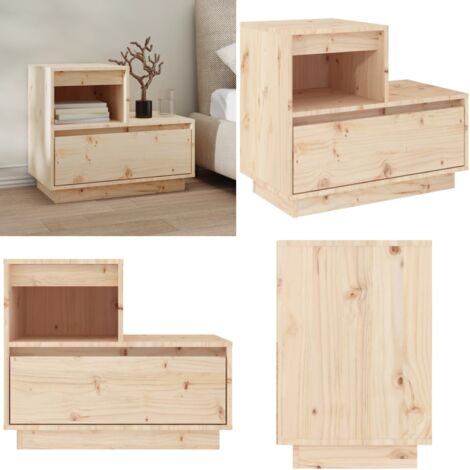 Mesita de noche madera maciza de pino 60x34x51 cm - Madera maciza - Pino