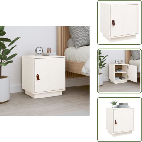 Mesita de noche madera maciza de pino blanca 40x34x45 cm