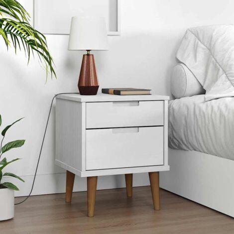 Mesita de noche  madera maciza de pino blanca 40x35x48 cm