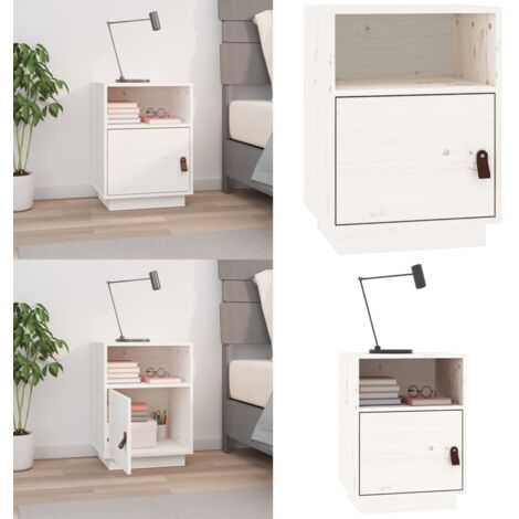 Mesita de noche madera maciza de pino blanco 40x34x55 cm - Mesita de noche de madera - Mesita de noche de pino