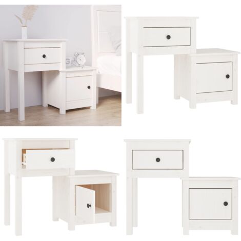 Mesita de noche madera maciza de pino blanco 79,5x38x65,5 cm - Madera de pino - Almacenamiento
