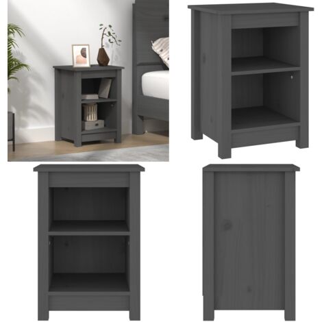 Mesita de noche madera maciza de pino gris 40x35x55 cm - Madera de pino - Mesita de noche gris
