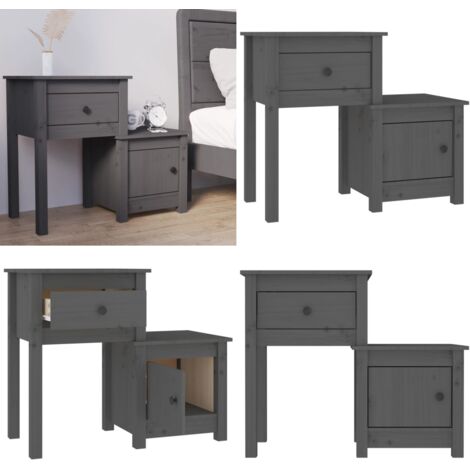 Mesita de noche madera maciza de pino gris 79,5x38x65,5 cm - Madera de pino - Mesita de noche gris