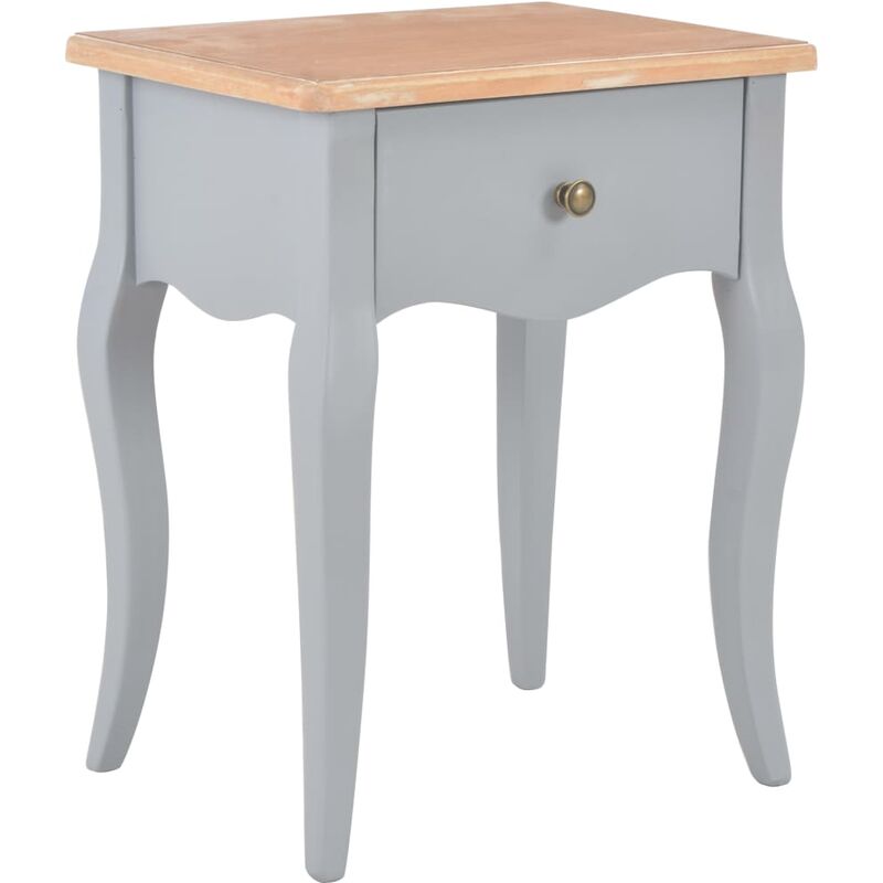 

Mesita de noche madera maciza de pino gris y marron 40x30x50 cm