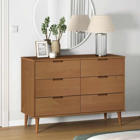 Mesita de noche  madera maciza de pino marrón 113x40x80 cm