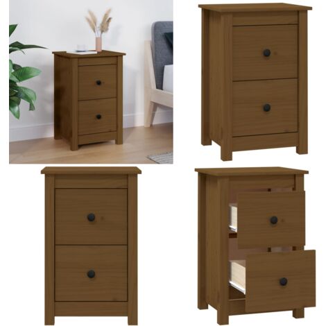 Mesita de noche madera maciza de pino marrón miel 40x35x61,5 cm - Madera maciza - Madera de pino