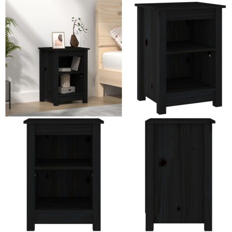 Mesita de noche madera maciza de pino negro 40x35x55 cm - Madera de pino - Mesita de noche de madera