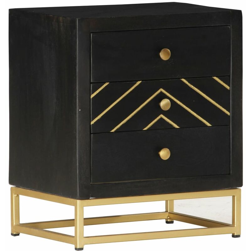 

Mesita de noche madera maciza mango negro y dorado 40x30x50cm