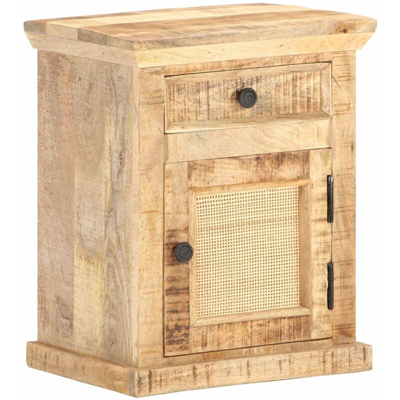 

Mesita de noche madera maciza mango y cana natural 40x30x50 cm