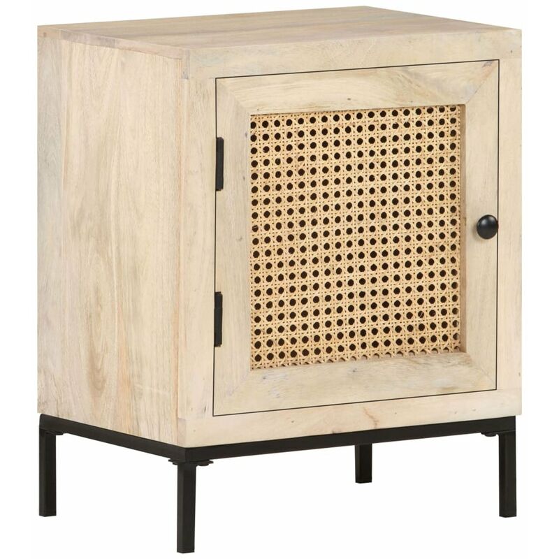 

Happyshopping - Mesita de noche madera maciza mango y cana natural 40x30x50 cm