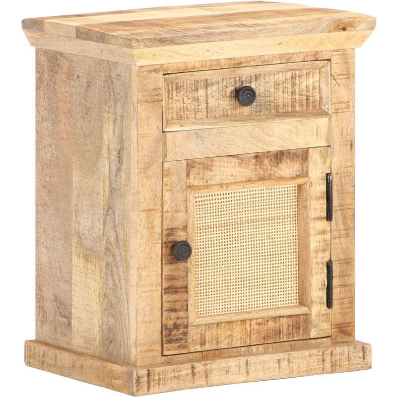 

Mesita de noche madera maciza mango y caña natural 40x30x50 cm