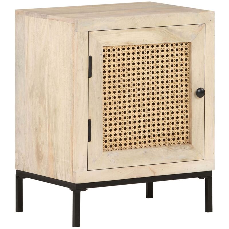 

Mesita de noche madera maciza mango y caña natural 40x30x50 cm