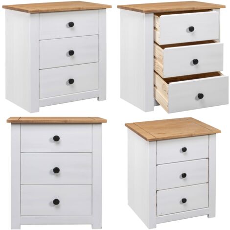 Mesita de noche madera maciza pino Panamá blanco 46x40x57 cm - Mesita de noche de madera - Mesita de noche de pino