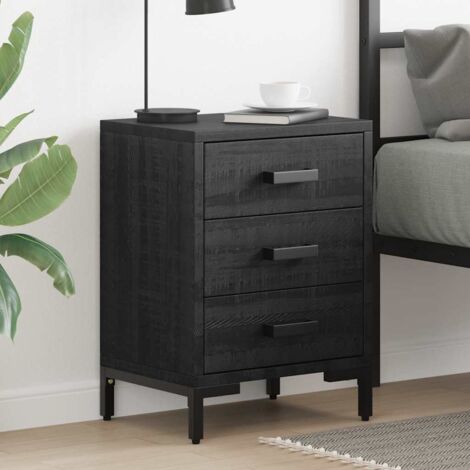 Mesita de noche madera maciza pino reciclada negra 40x30x55 cm