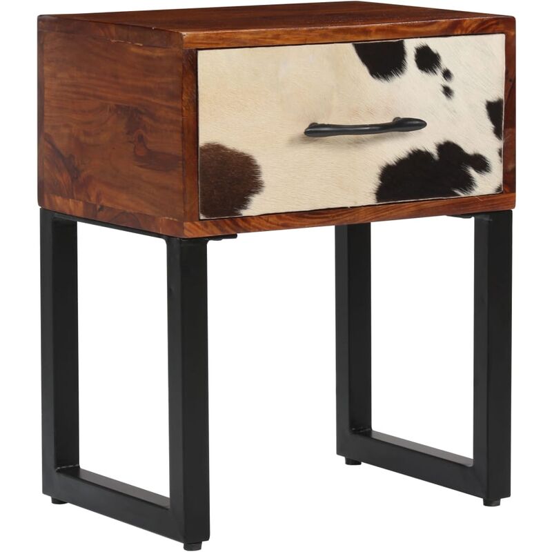 

vidaXL Mesita de noche madera maciza sheesham y cuero real 40x30x50 cm - Marrón