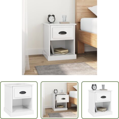 Mesita de noche madera -  Mesita de noche madera contrachapada blanco brillo 39x39x47,5cm