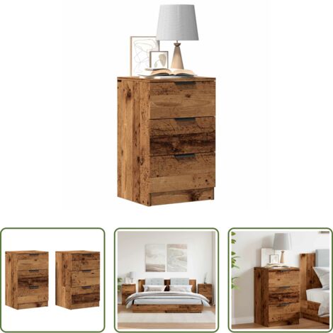 Mesita de noche madera -  Mesitas de noche 2 uds madera ingeniería envejecida 40x36x65 cm