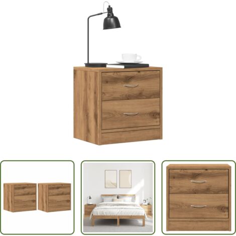 Mesita de noche madera -  Mesitas noche 2 uds madera ingeniería marrón roble 40x30x40 cm