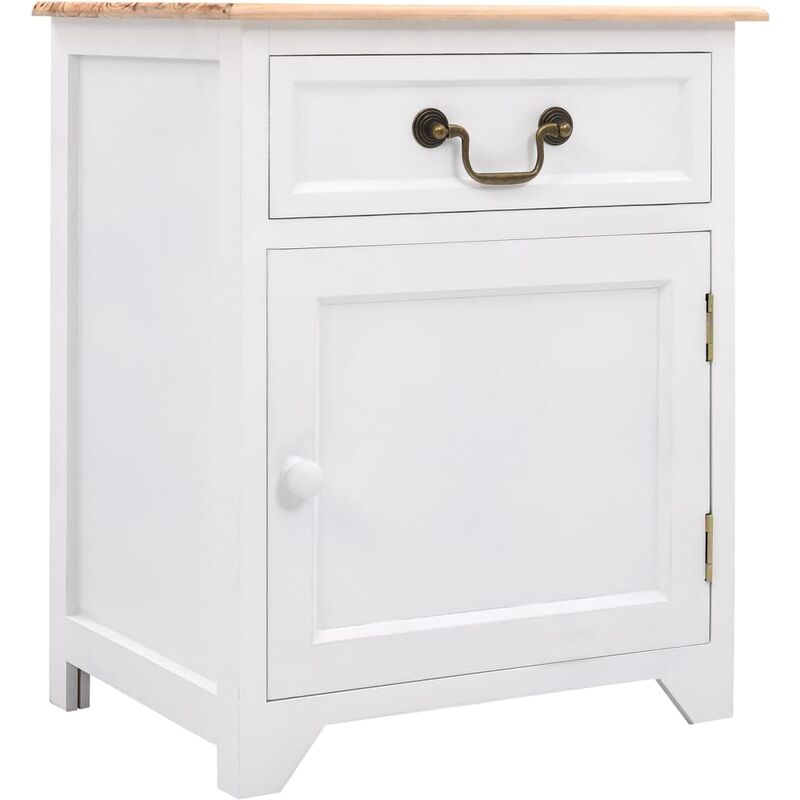 

Mesita de noche madera Paulownia blanca y marrón 40x30x50 cm - Blanco